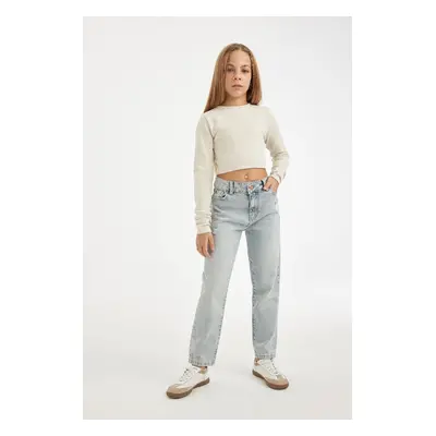 DEFACTO Girl Mom Fit Ripped Detail Skinny Leg Pocket Jeans