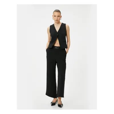 Koton Wide Leg Trousers Normal Waist Belt Pocket