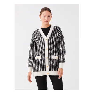 LC Waikiki V-nyakú mintás hosszú ujjú női kötöttáru Cardigan