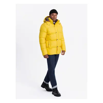 Ombre Men's puffer jacket with check lining - yellow