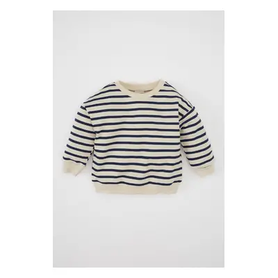 DEFACTO Baby Boy Crew Neck Striped Soft Furry Thin Sweatshirt