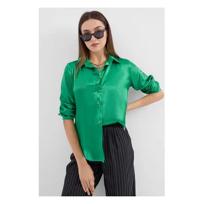 Bigdart Lightly Flowy Satin Shirt - Green