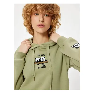 Koton Oversize Hooded Sweatshirt with Panda Embroidery Kangaroo Pocket