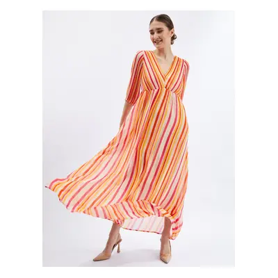 Orsay Pink-Orange Ladies Striped Maxi Dress - Women