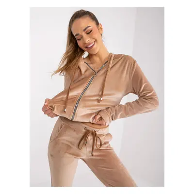 Dark beige two-piece velour set with Ilaria trousers