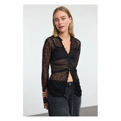 Trendyol Black Unlined Lace Knitted Blouse