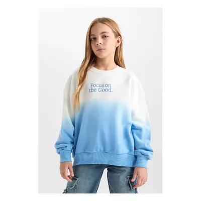 DEFACTO Girl Oversize Wide Pattern Crew Neck Gradient Printed Sweatshirt