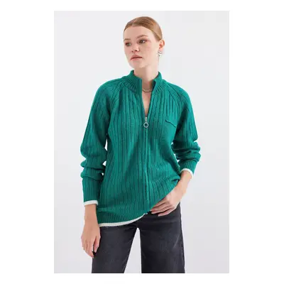 Bigdart Zippered Knitted Cardigan - Emerald Green