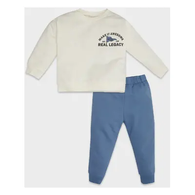 DEFACTO Baby Boy Slogan Printed Thin Sweatshirt Tracksuit Bottom 2-Piece Set