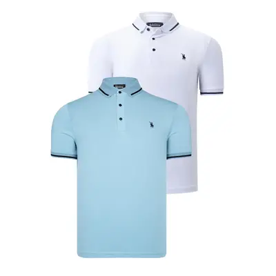 DOUBLE SET T8586 DEWBERRY MEN'S T-SHIRT-WHITE-CYAN