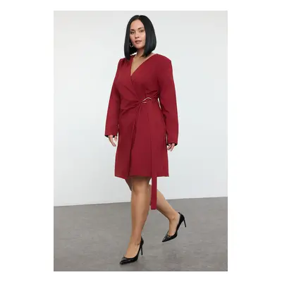 Trendyol Curve Burgundy Double Breasted Metal Buckle Mini Woven Plus Size Jacket Dress