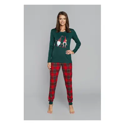 Women's St. Nicholas pyjamas, long sleeves, long legs - green/print