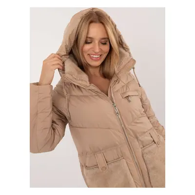 Brown quilted winter jacket with fur