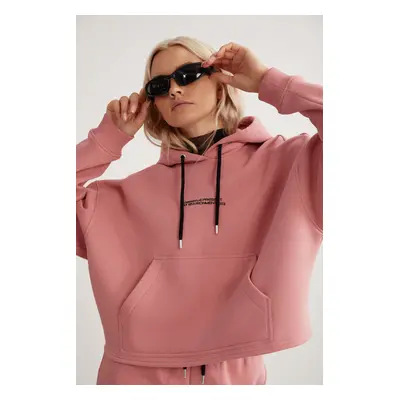 GRIMELANGE Atenas Relaxed Fit Long Sleeve Kangaroo Pocket Hooded Pink Sweatshir