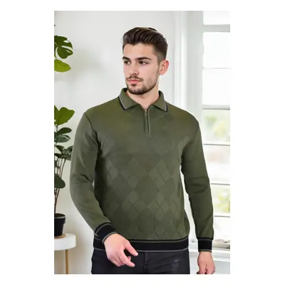 66492 Dewberry Zippered Polo Neck Knit Mens Sweater-KHAKI