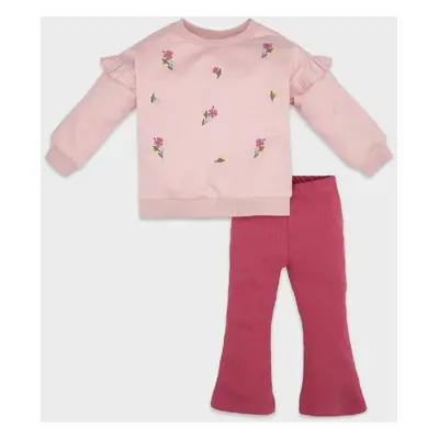 DEFACTO Baby Girl Floral Printed Sweatshirt Ribbed Camisole Tights Bottom Top Set