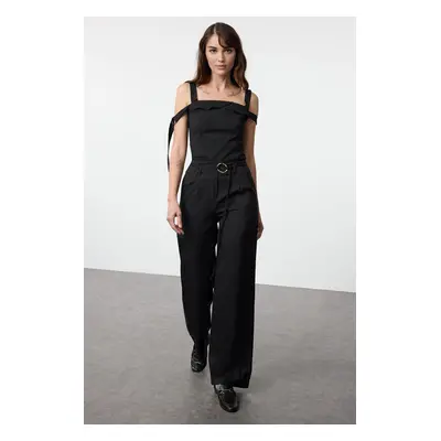 Trendyol Black Belt Detailed Wide Leg Trousers