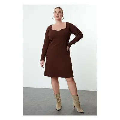 Trendyol Curve Brown Camisole Knit Plus Size Dress