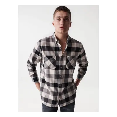 White-black Mens Checkered Shirt Salsa Jeans - Mens