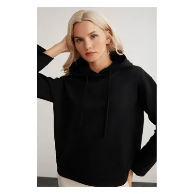 GRIMELANGE Gayle Women's Hooded Fleece Relaxed Fit Basic Black Sweatshirt