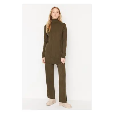 Trendyol Brown Turtleneck Corduroy Sweater-Pants, Knitwear Suit