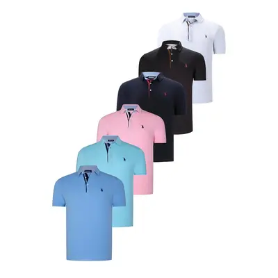 SIX SET T8582 DEWBERRY MENS T-SHIRT-BLACK-WHITE-NAVY BLUE-PINK-CYAN-LIGHT BLUE