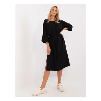 Black loose casual dress with belt