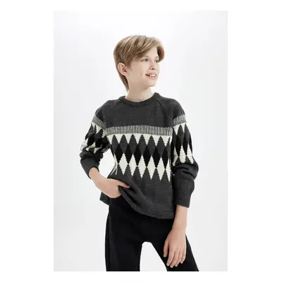 DEFACTO Boy Regular Fit Crew Neck Diamond Patterned Knitwear Sweater