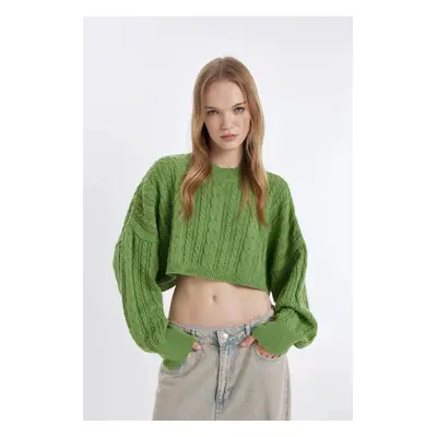 DEFACTO Coool Crop Crew Neck Hair Knitted Sweater