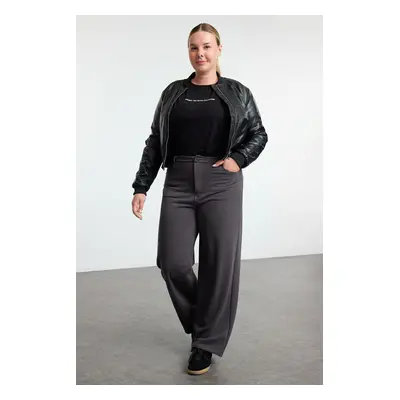 Trendyol Curve Anthracite Wide Leg Trouser Look Knitted Comfortable Sweatpants