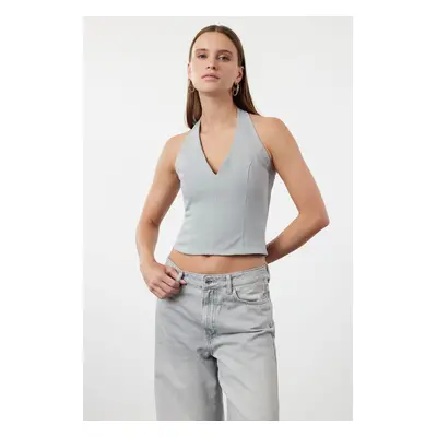 Trendyol Gray Halter Neck Woven Blouse