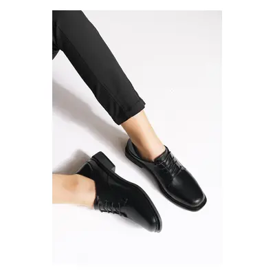 Marjin Women's Oxford Shoes Boots with Lace-up Masculinity Casual Shoes Rilen Black.