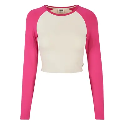 Women's Organic Cropped Retro Baseball Longsleeve Whitesand/Hibiscus Pink