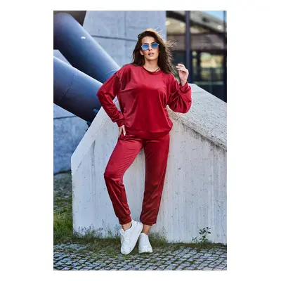 Velour set sweatshirt + burgundy trousers