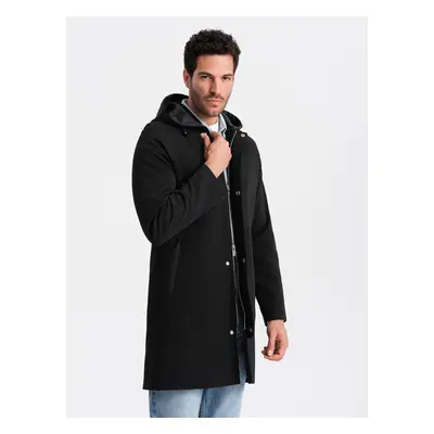 Ombre Men's hooded coat in fine pinstripe - black