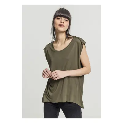 Women's Olive T-Shirt HiLo with Shoulder Zipper