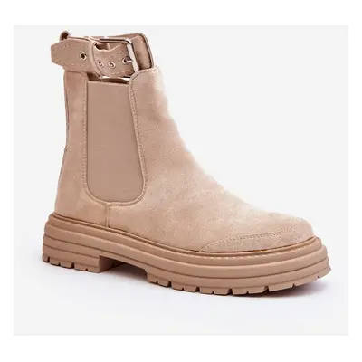 Chelsea suede boots on a massive sole, light beige Ozaro