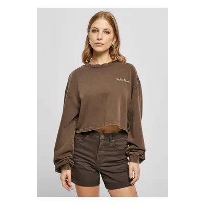 Women's Cropped Small Embroidery Terry Crewneck brown