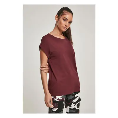 Women's red T-shirt with extended shoulder