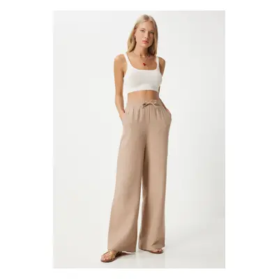 Happiness İstanbul Women's Biscuit Muslin Palazzo Trousers