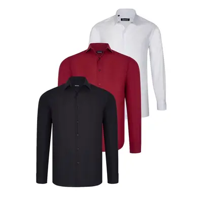 TRIPLE SET G726 DEWBERRY SHIRT-BLACK-WHITE-BURGUNDY