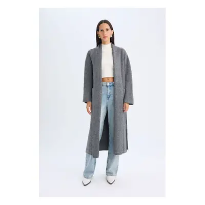 DEFACTO Relax Fit Shawl Collar Basic Plain Belted Long Knitwear Cardigan