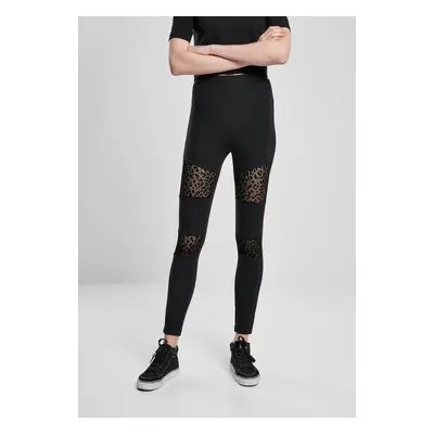 Women's Leggings Flock Lace Inset Black