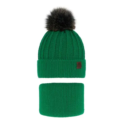 AGBO Boy's winter set: hat and tube scarf green Havier with pompom