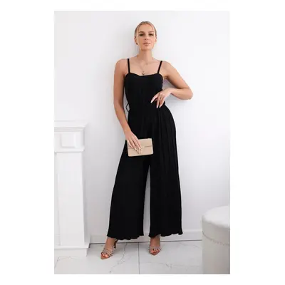 Pleated jumpsuit with straps black