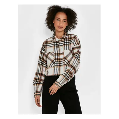 Brown-cream checkered cropped shirt Noisy May Flanny - Women