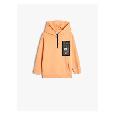 Koton Hooded Sweatshirt Kangaroo Pocket Half Zipper Print Detail Cotton