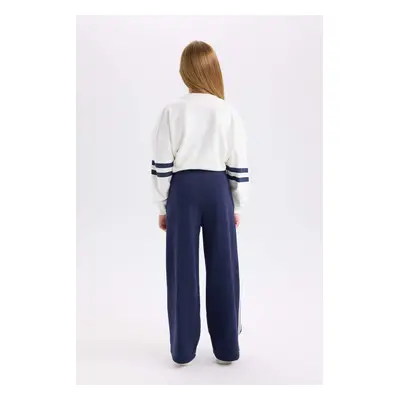 DEFACTO Girl Navy Blue Wide Leg Wide Leg Striped Tracksuit Bottoms