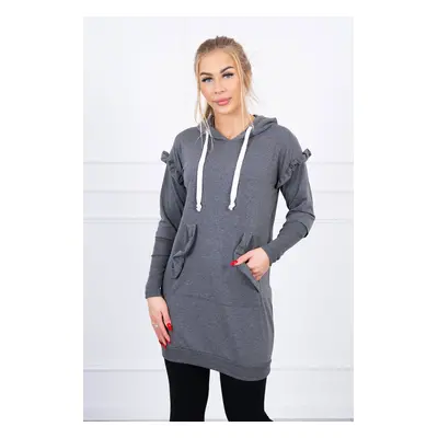 Dress with decorative ruffles and a graphite hood