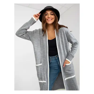 RUE PARIS long cardigan without fastening, grey and ecru